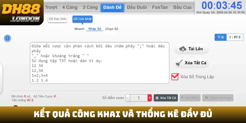 Kết quả công khai và thống kê đầy đủ