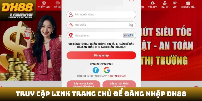 Truy cập link trang chủ để đăng nhập DH88